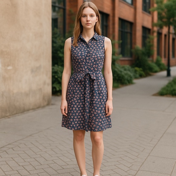 Tommy Hilfiger Dresses & Skirts - Tommy Hilfiger Sleeveless Shirt Dress Size | Navy Floral Print | Belted Size 12